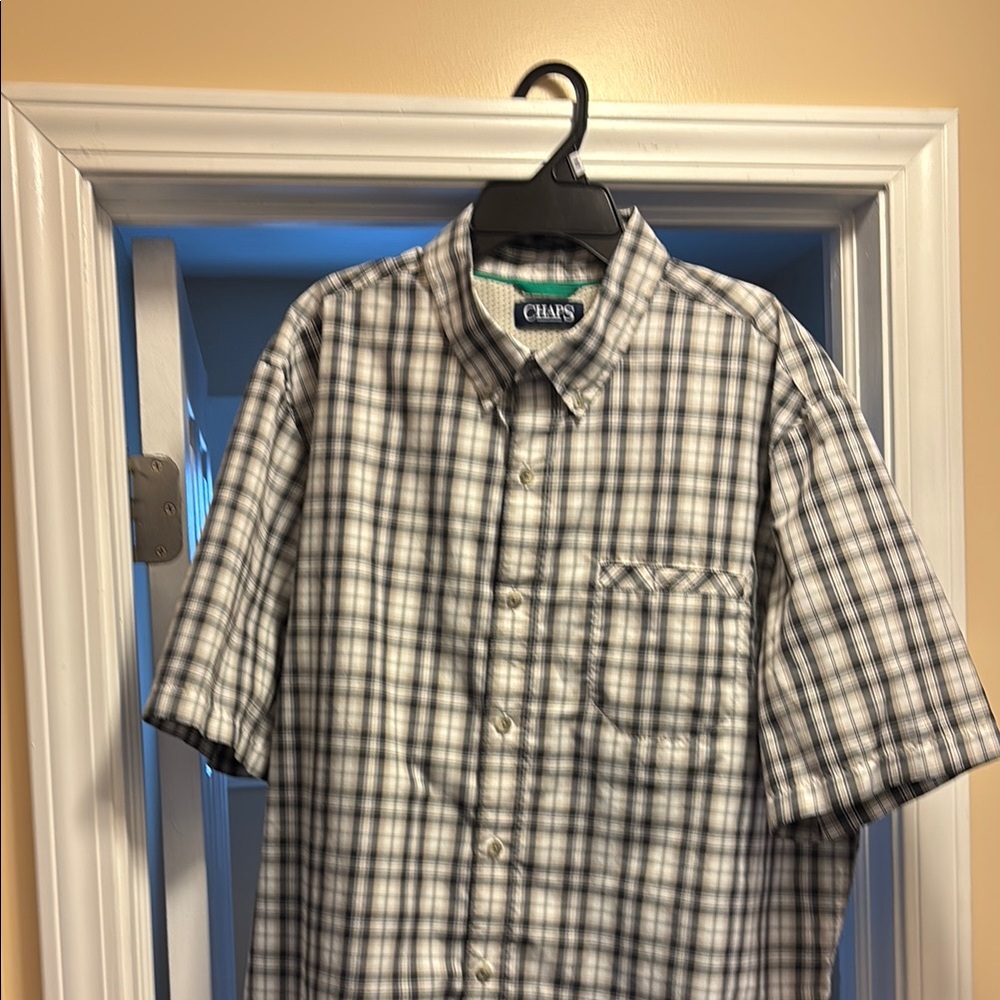 Chaps Men's Plaid Shirt - Black and White